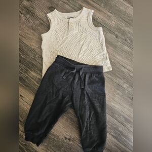H&M Drk Grey Joggers/Old Navy Button Tank Beige Sz 12M